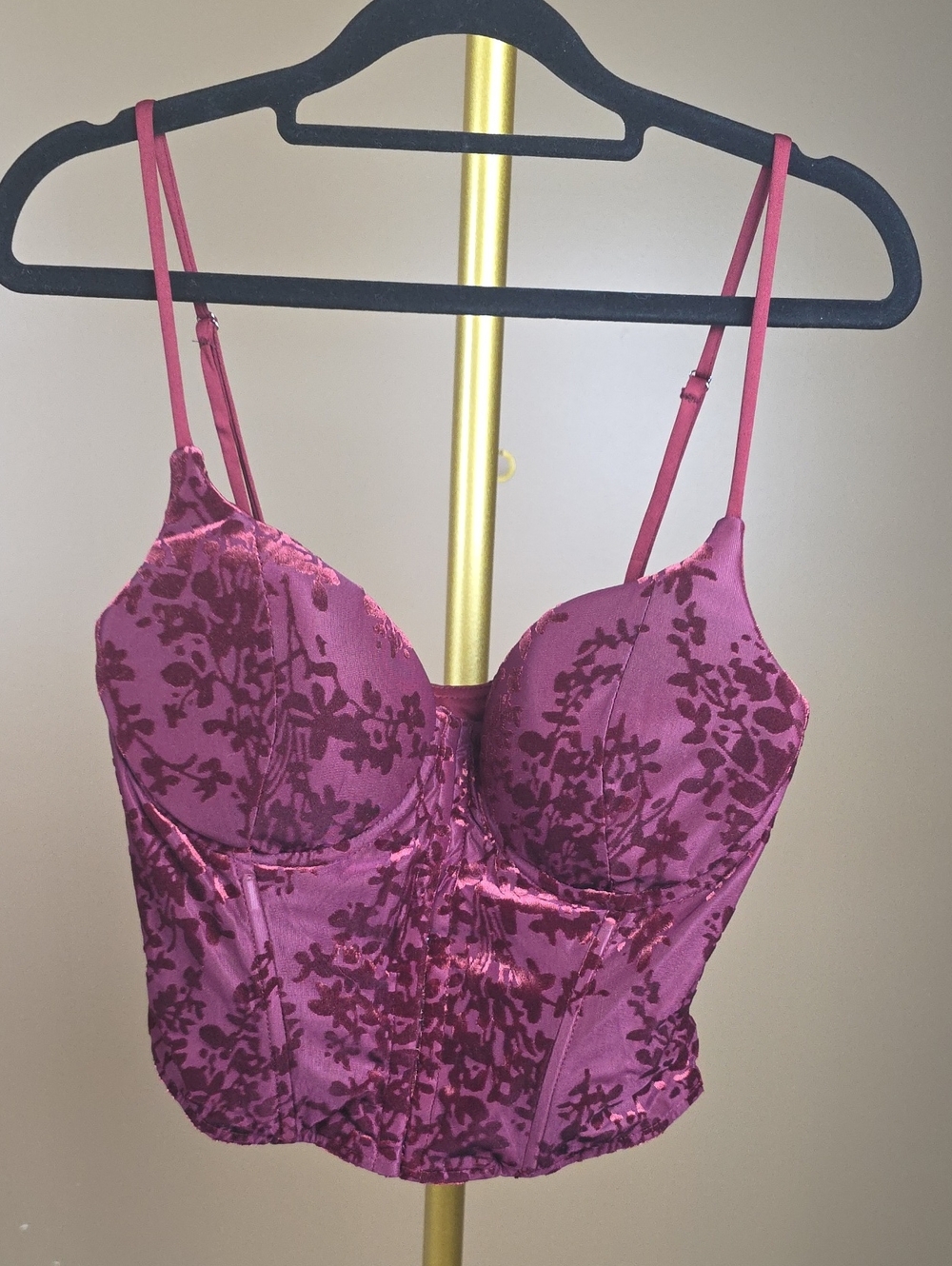 Lulu's Wine Red Velvet Floral Corset Top.
